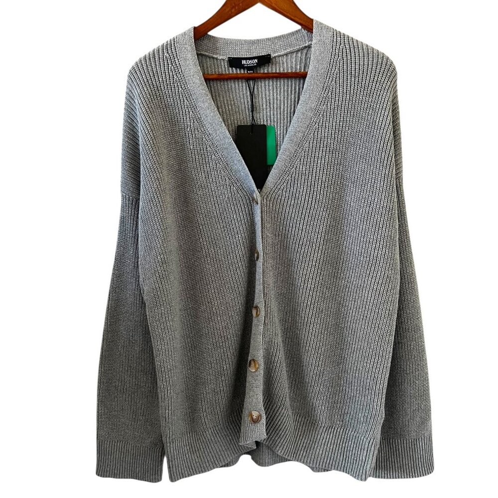 Hudson NEW Chunky Knit Button Front Cardigan Sweater In Gray Size XL